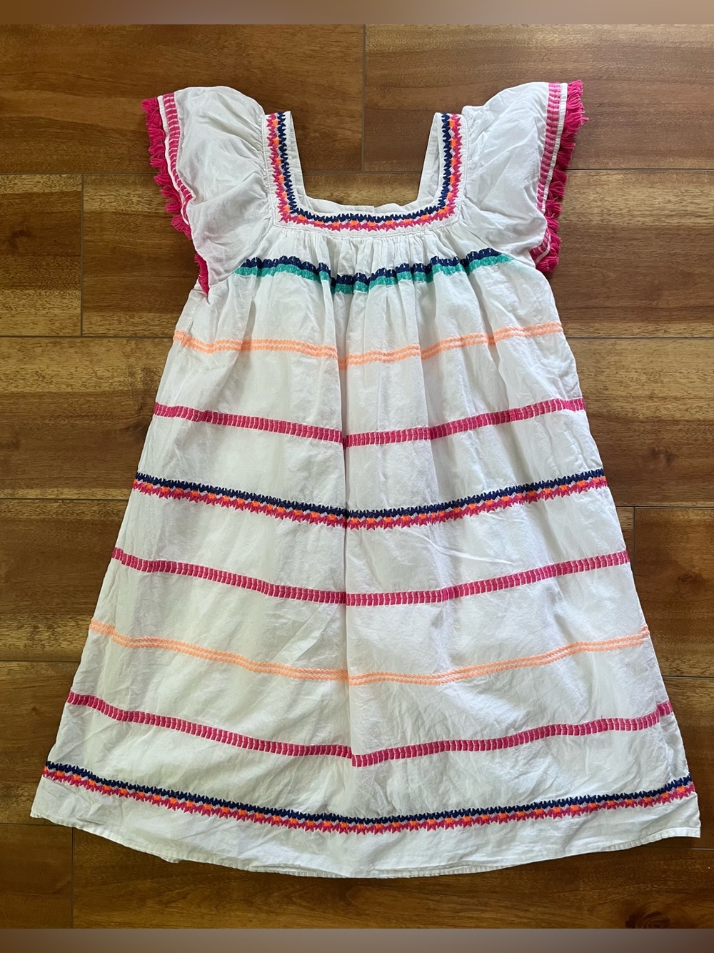 Cat & Jack White Fiesta Cotton Embroidered Stripe Sundress with Pink Trim